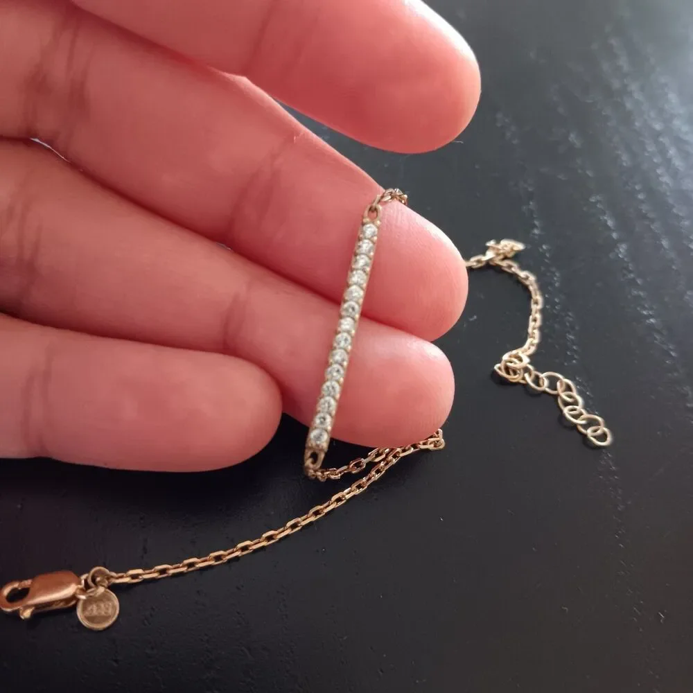 925 Stamped In Gold Tone With Cubic Zirconias Bar‎ Dainty Bracelet Coquette
